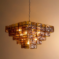 Lustre Carré en Verre Ambré Artistique de Haute Qualité, Suspension Murano Personnalisée en Laiton pour Salon, Escalier, Décoration de Plafond