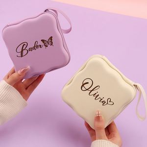 Custom Name Charger Storage <b>Bag</b> Personalized PU Leather Fashion Square Travel Small Items Organizer Compact <b>Cable</b> Pouch - Product Image 3