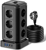 Multiprise, barre de prises à 12 emplacements avec 4 ports USB, charge rapide USB-C 20W, tour de prises à 3 emplacements avec interrupteur pour bureau, cuisine, table