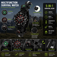 Montre de survie multifonction en paracorde avec boussole, bracelet d'urgence pour le camping et la randonnée
