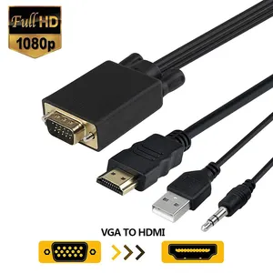 Toptan vga kablosu hdmi kablosu-VGA HDMI dönüştürücü Adaptör kablo kordonu için Ses ile Bağlantı Eski PC, Laptop yeni HDTV, Monitör, ekran