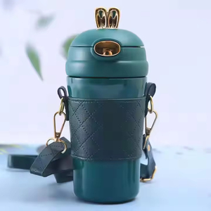 Portable Strap Cute Cartoon Student <b>Kids</b> Outdoor Travel Rabbit Stainless Steel Water Bottle Vacuum Flask With Straw - Product Image 6