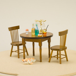 1:12 DIY juguete casa de muñecas comida en miniatura escena modelo Mini Mesa Redonda de madera traje hecho de madera - Product Image 4
