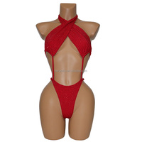 S662 Derniers Body Halter à Cristaux Sexy de Plage, Tenue de Strass Ornée de Cristal, Vêtement de Danse Exotique, Maillot de Bain à Cristaux