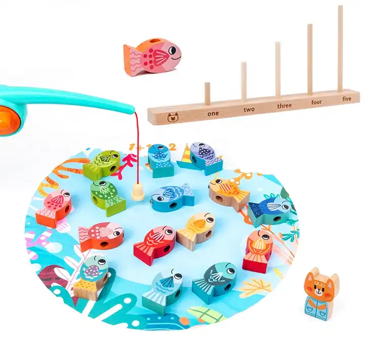 Wooden magnetic math fishing counting game