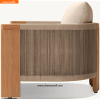 Fauteuil de salon moderne en teck tressé à la main, dossier ergonomique, ensemble de mobilier d'extérieur pour cour et hôtel, bois naturel non traité