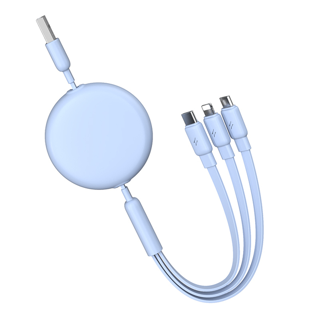 Colorful Shell Storage Usb Charger Cable Fast Charging Usb Type c Retractable Charger 3 in 1 Usb Cable Reel