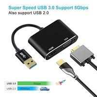 Adaptor Konverter 2 In 1 USB 3.0 Ke HDMI dan VGA Video AV, Output Ganda untuk PC Ke Monitor HDTV Proyektor Dll