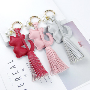 Nuevo Llavero de Cuero PU con Flecos y Perlas de Gato Persa, Diseño de Dibujos Animados, Accesorio para Mochila, Coche o Bolso - Product Image 2