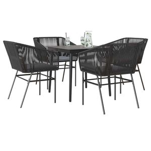 Ensemble de salle à manger de jardin en rotin noir 4 places, mobilier d'extérieur contemporain, structure métallique résistante aux intempéries - Product Image 1
