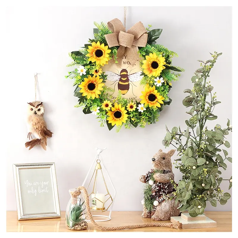 Lente Nieuwe Collectie Houten Welkom Teken Voor Voordeur Ronde Bee Strik Krans Deur Opknoping Decor Thuis Wall Decor