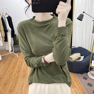 Women Long Sleeve Thermal Base Layer Shirt Round Neck Loose Fit Military Green Plus Size Autumn Winter Wear - Product Image 2