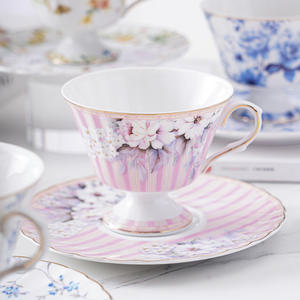 ถ้วยชาและจานรองยามบ่ายไฟรูปดอกไม้เซรามิกหรูหรากล่องของขวัญถ้วยทองสำหรับสำนักงานถ้วยชาและจานรอง - Product Image 3