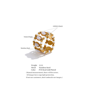 JINYOU 7268 Nuovo Arrivo Anello in Acciaio Inossidabile Placcato Oro con Perline in Pietra Naturale, Anelli a Fascia Larga Multistrato per Donne - Product Image 6