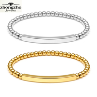 Bracelets de Perles Vides Personnalisables Usine, Gravure Laser DIY, Élastiques, Joncs en Acier Inoxydable, Plaqué Or 18K PVD Anti-ternissement
