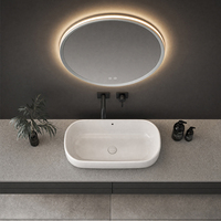Espejo de Baño Redondo Premium con Retroiluminación LED, Antivaho, con Luz Ambiental Regulable, Espejo de Vanidad Moderno para Montar en la Pared