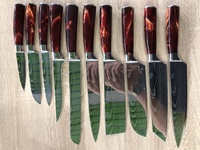 Couteau de chef japonais de 8 pouces en acier inoxydable à haute teneur en carbone, motif Damas, rouge, écologique, en stock