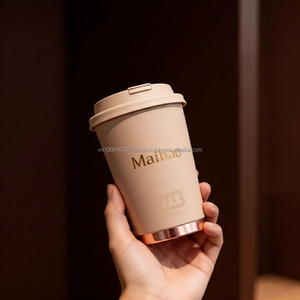 แก้วกาแฟกระดาษเคลือบสัมผัสนุ่ม สีนู้ด ขนาด 8 ออนซ์ 16 ออนซ์ ผนังสองชั้น  แบบกำหนดเอง รีไซเคิลได้ ย่อยสลายได้  ปั๊มฟอยล์สีโรสโกลด์  พร้อมโลโก้ - Product Image 1