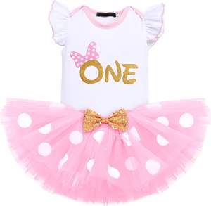 Костюм принцессы IBTOM CASTLE для девочек на 1/2/3-й день рождения: комбинезон с рюшами + юбка-пачка в горошек + повязка на голову, комплект из 3 предметов - Product Image 2