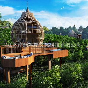 บ้านพักทรงกรงนกโครงไม้ทรงกลม หนึ่งห้องนอน หนึ่งห้องนั่งเล่น เต็นท์โรงแรมเปลือกแข็งสำหรับกลางแจ้ง ผู้ผลิตจากเจียงซู - Product Image 2