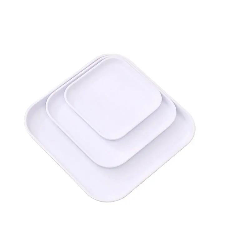 High Quality Stackable Reusable White Square Dinner Plate Unbreakable Hard Plastic Snack Dessert Plate