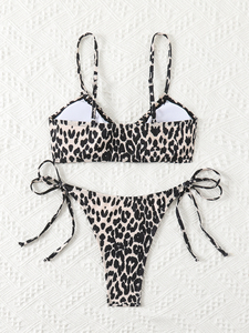 Classic <b>Leopard</b> <b>Print</b> <b>Tie</b>-Side Bikini Set for Women, Thin-Strap Triangle Swimwear - Product Image 3