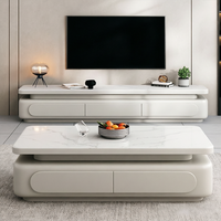Ensemble table basse et meuble TV moderne et contemporain, durable, avec rangement, plateau en pierre frittée et structure en bois pour salon