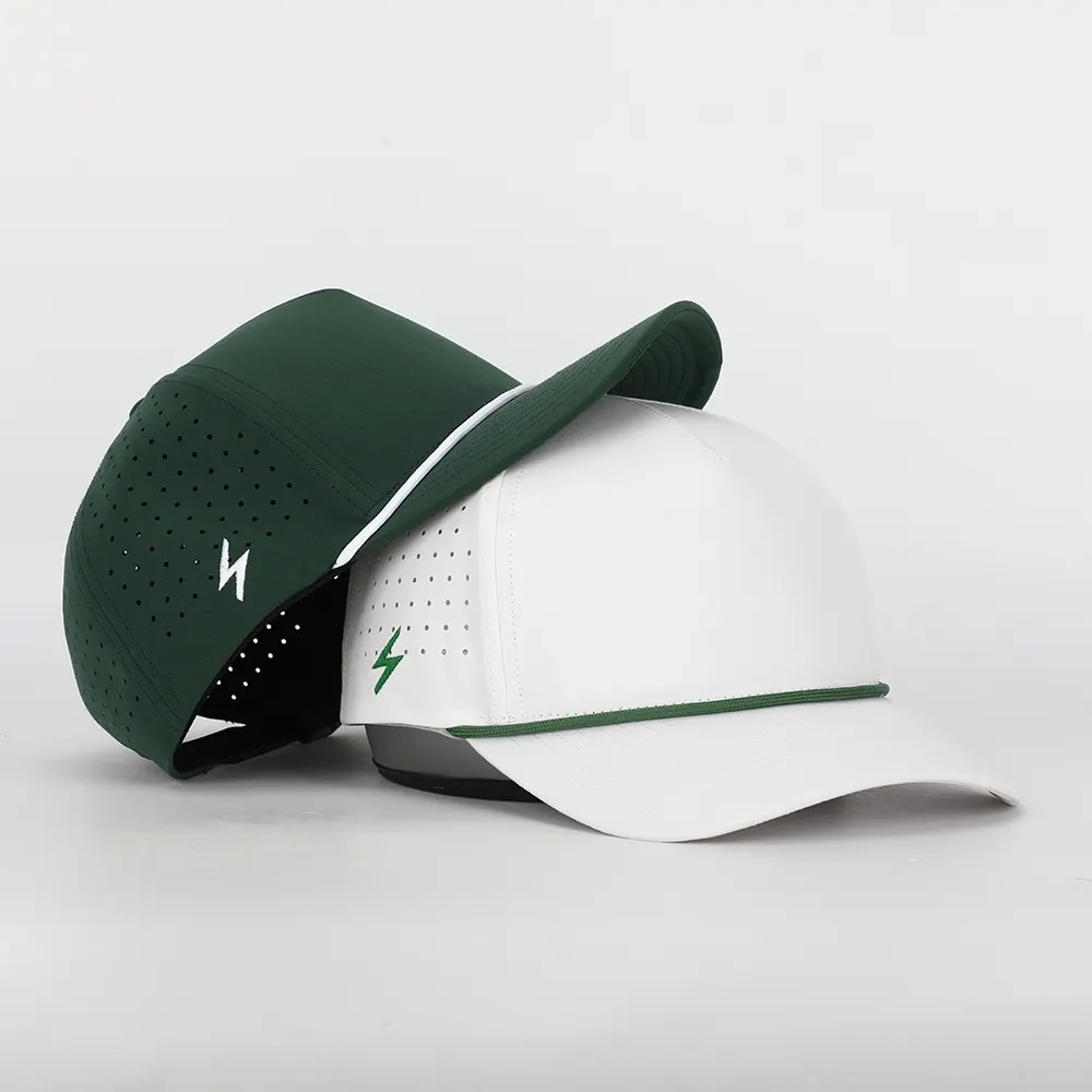 Berretto da Golf in bianco semplice con Logo personalizzato Oem a 5 pannelli, Gorras perforato con foro tagliato al Laser, cappello classico in corda di poliestere ad asciugatura rapida