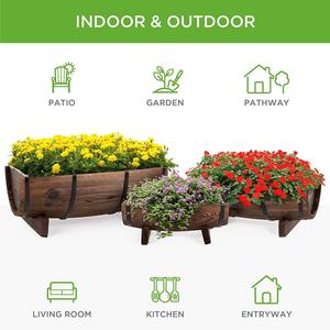 Ensemble de 3 jardinières de <span class=keywords><strong>jardin</strong></span> surélevées demi-<span class=keywords><strong>baril</strong></span> en bois, parterres de fleurs décoratifs rustiques pour plantes, herbes et légumes - Product Image 5