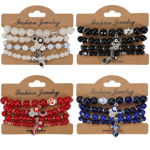 Pulseras de Cuentas de Moda, Multicapa, Elásticas, de Vidrio y Cerámica, con Amuleto Hamsa, Joyería Unisex, Regalo, Hecho en China - Product Image 1