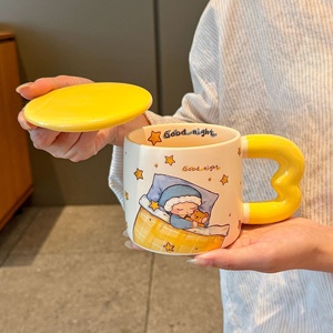 Tasse à café en céramique haut de gamme avec couvercle, résistante aux hautes températures, compatible micro-ondes, grande capacité, pour la maison - Product Image 3
