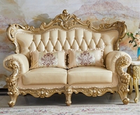 Canapé en cuir rétro royal européen capitonné, ensemble combiné en bois massif sculpté double face, pour salon, villa, centre commercial, usage de luxe