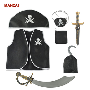 Set 7 Pezzi Costume da <span class=keywords><strong>Pirata</strong></span> per Halloween, Accessori per Bambini, Decorazione per Feste a Tema <span class=keywords><strong>Jack</strong></span>, Gioco di Ruolo per Ragazzi con Spada, Pugnale, Gilet, Cappello, Benda e Ganci - Product Image 1