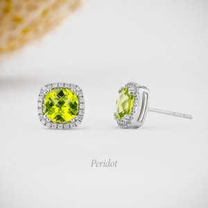 Elvora Gems Women's 14k Gold Halo <b>Stud</b> <b>Earrings</b> 3-Prong Setting Natural Citrine Garnet Aquamarine <b>Blue</b> Topaz-Everyday Wear - Product Image 4