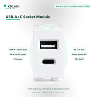 Module de prise de charge rapide USB-A et USB-C Kolani 20W PD QC, chargeur mural 23x36mm avec entrée AC 100-240V et boîtier en PC