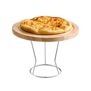 Plateau à pizza en bois massif de chêne avec support, plat de service pour restaurant, présentoir à desserts - Product Image 5