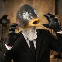 Masque tête de poisson amusant, masque de carpe noire pour Halloween, fête d'anniversaire, cosplay animal, couvre-tête, accessoire de farce, masques en latex de poisson