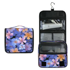 Preciosa Bolsa de Cosméticos Floral Azul, Impermeable, de Poliéster, con Cierre de Cremallera, Portátil, de Viaje, para Mujer, con Logotipo Personalizado, Bolsa de Aseo Colgante - Product Image 5