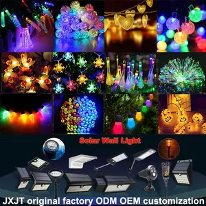 JXJT กลางแจ้งกันน้ําคริสต์มาสลายสตริงไฟโคมไฟตกแต่งคริสต์มาสโคมไฟตกแต่งสวนพลังงานแสงอาทิตย์ LED ไฟสุทธิ