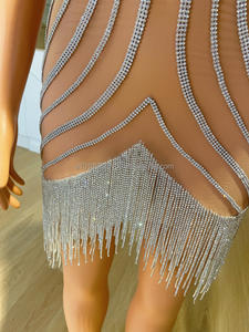 Robe de mannequin sans manches à franges, <span class=keywords><strong>Sexy</strong></span>, maille pleine de diamants, modèle de défilé, <span class=keywords><strong>photographe</strong></span> - Product Image 3