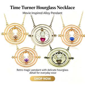 Alloy Rotatable Hourglass Pendant Necklace Vintage Time Turner Necklace Cosplay <strong>Costume</strong> Jewelry Gifts for Women Fans Party Decor - Product Image 1