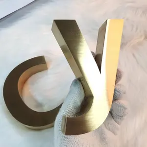 레이저 컷 아웃 3D 금속 알파벳 편지 상점 표지판 골드 벽 장식 사용자 정의 기호 금속 편지