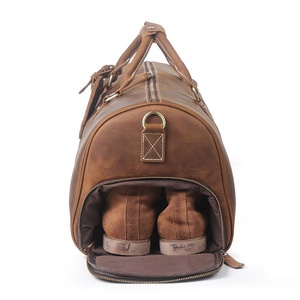 Bolsa de Viaje Vintage de Cuero Genuino con Compartimento para Zapatos, Bolsa de Lona de Cuero Crazy Horse para Hombre - Product Image 3