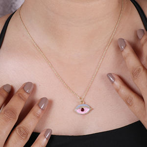 Collier en argent sterling 925 EvilEye plaqué or avec pierre précieuse en céramique émaillée zircone cubique et grenat cadeau - Product Image 3