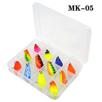 12 pièces cuillère à filature colorée leurre à la traîne appât dur cuillère en métal leurres de pêche kit compartiment mini boîte de matériel