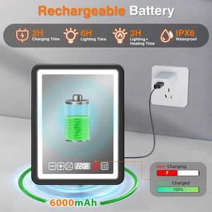 Shower Mirror Fogless for Shaving,<b>LED</b> Heated Rechargeable Fogless Mirror for Shower with Digital <b>Clock</b>&Storage Tray for Shaving - Product Image 6