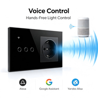 Panel de Pared Inteligente UBARO 157 de Vidrio Templado con Zigbee 3.0, Interruptor de 3 Canales, Enchufe Europeo Normal de 250V 16A, Control por Voz, App Smart Life