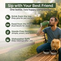 Bouteille d'eau de voyage 3-en-1 écologique en acier inoxydable de 32 oz avec 2 bols amovibles pour chiens, chats, oiseaux - Randonnée et camping en extérieur
