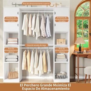 Sistema de Armario Independiente SENYU, Armario Independiente con Vitrina de Almacenamiento, Barras para Colgar y Cajones de Madera - Product Image 4