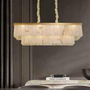 Lámpara de Araña Redonda Personalizada para Comedor, de Alabastro, con Marco de Latón Dorado, Luz LED 2700K, Blanco Cálido Suave para Sala de Estar - Product Image 3